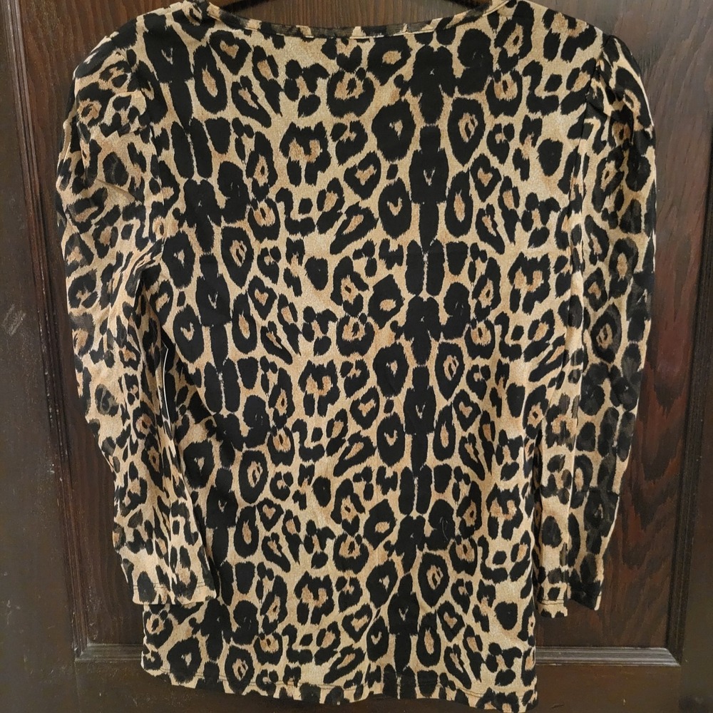 INC International Concepts Leopard Print Mesh Sleeves 3/4 Sleeve Top Women M - Picture 8 of 10